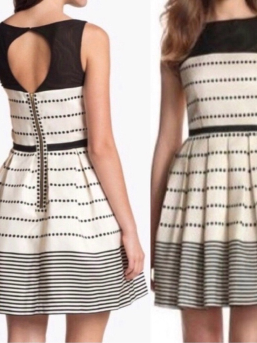 Taylor Fit & Flare Ivory & Black Dress Size 6 - Picture 3 of 16